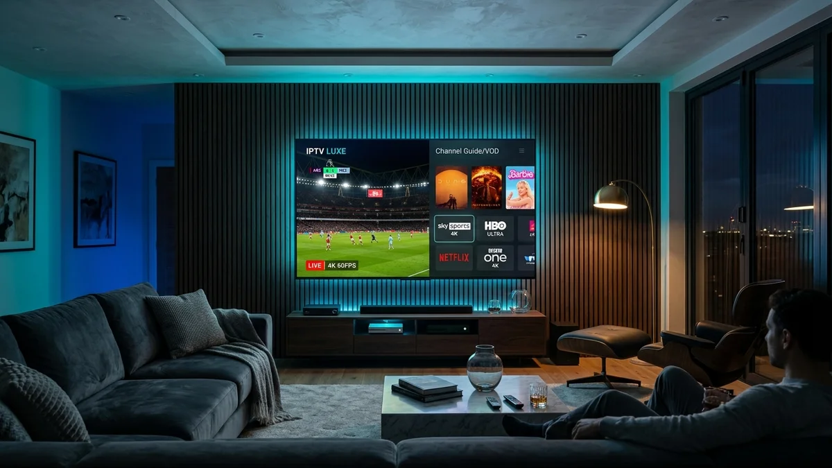 iptv free trial guide showing testing of 4k channels and tv guide on television
